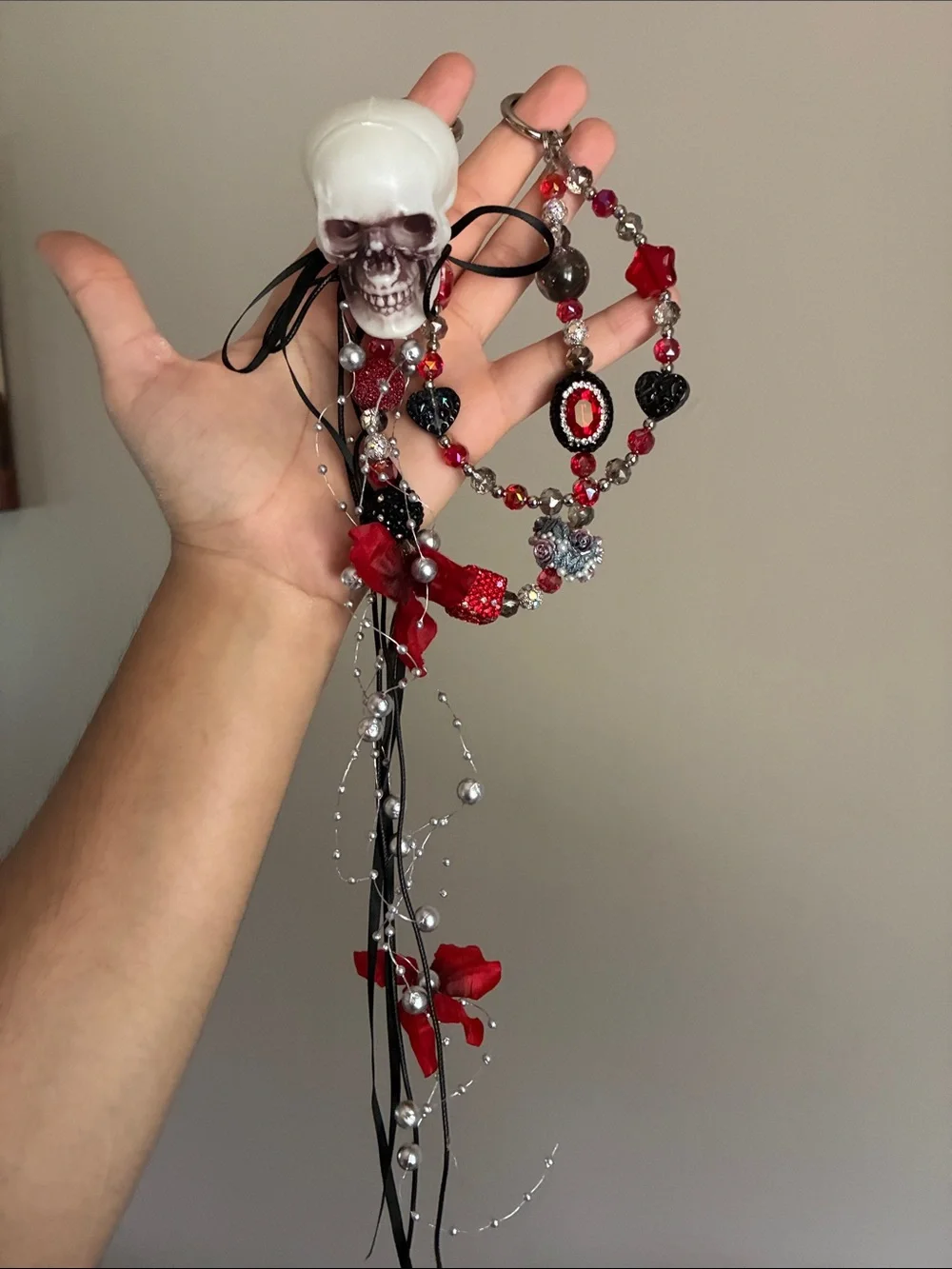 Red and Black Skull Beaded Bag Chain